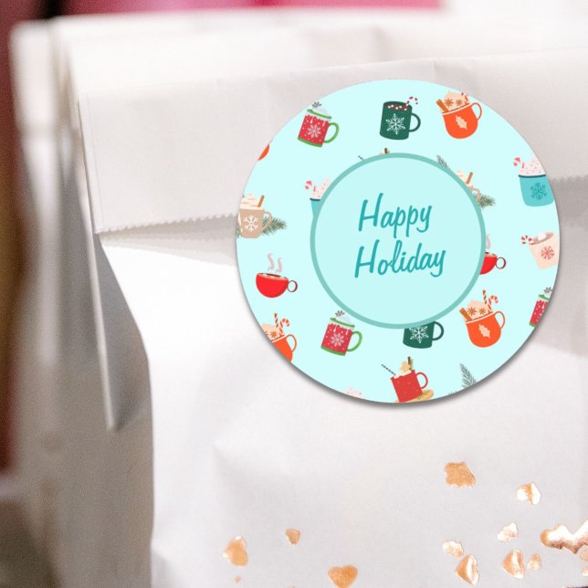 Adesivo Cozy inverno latino chocolate quente feriado festi (Cozy winter latte hot chocolate festive holiday classic round sticker)
