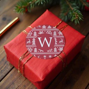 Adesivo Cozy Knit Red Sweater Padrão Monograma Natal