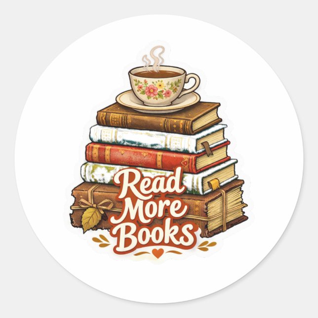 Adesivo  Cozy "Read More Books" Stack with Tea Sticker (Frente)
