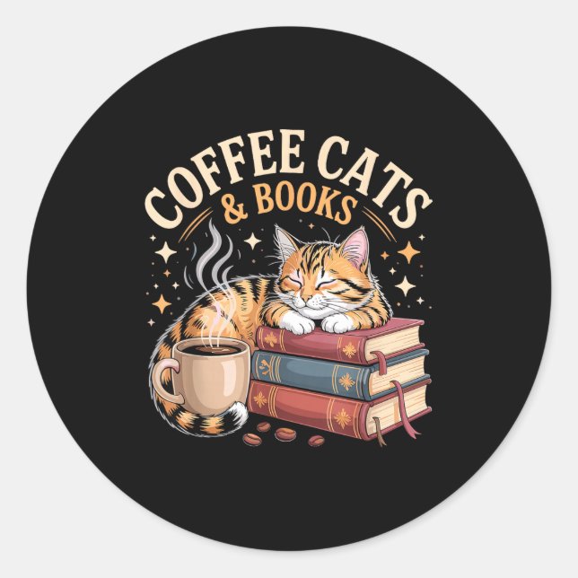 Adesivo Cozy Reading Cat Coffee And Books Lover Artwork  (Frente)