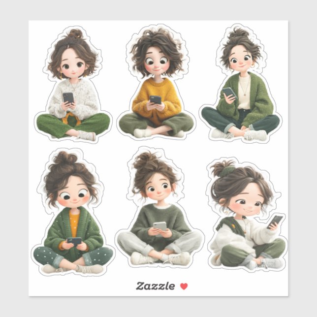 Adesivo Cozy Sitting Chibi Girl Sticker Sheet  (Folha)