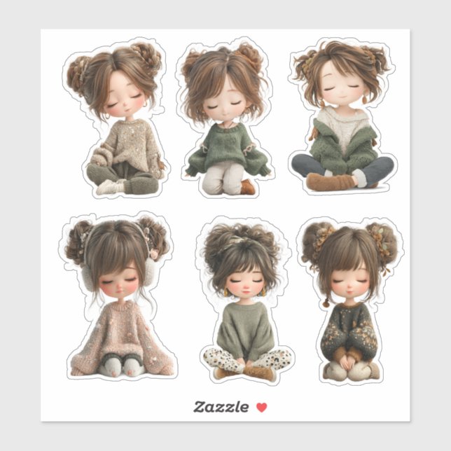 Adesivo Cozy Sitting Chibi Girl Sticker Sheet (Folha)