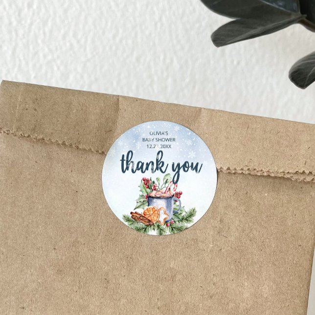 Adesivo Cozy Winter Hot Cocoa SnowChá de fraldas obrigado  (Criador carregado)