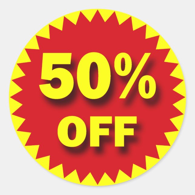 ADESIVO CRACHÁ DE VENDA A RETALHO - 50% DESLIGADO (Frente)