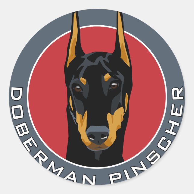 Adesivo Crachá Doberman, preto com vermelho (Frente)