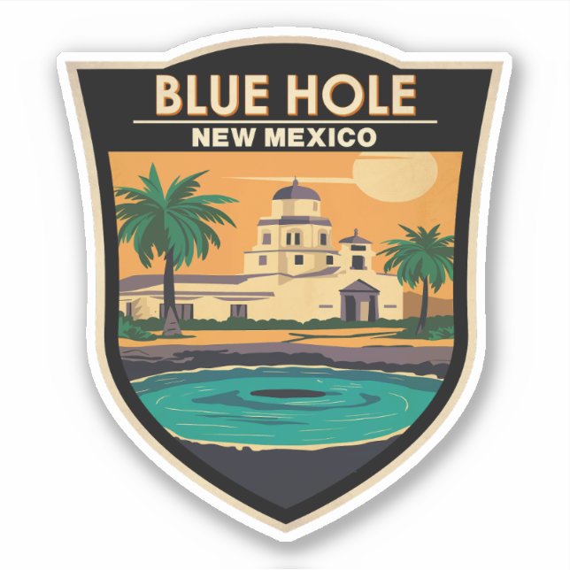 Adesivo Crachá Viagem de Arte do Novo México Blue Hole (Frente)