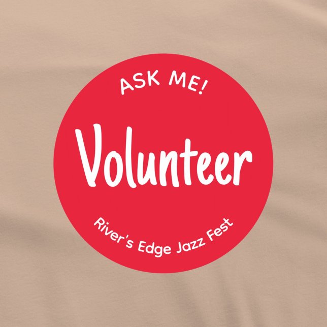 Adesivo Crachá Voluntário Red Ask Me (Red Ask me volunteer sticker badge with custom name of event or organization.)