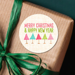 Adesivo Crafted Christmas Trees, Pink Red Green Linen