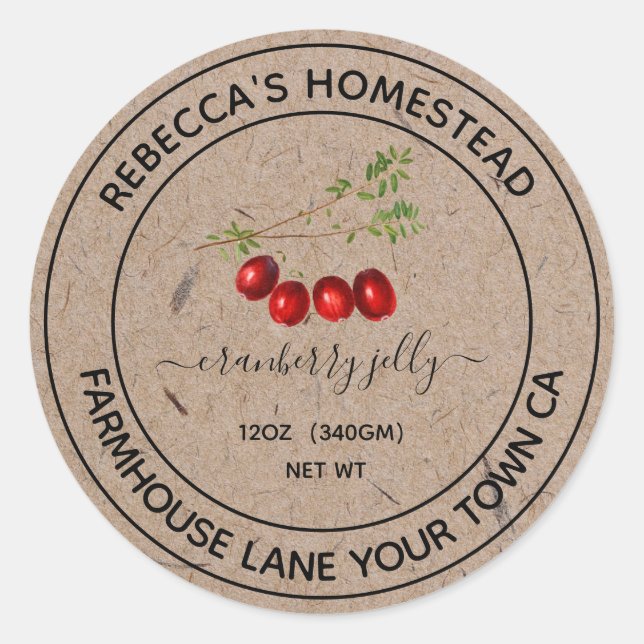 Adesivo Cranberry Jelly Kraft Papelão de conservas (Frente)