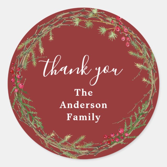Adesivo Cranberry Red Christmas Wreath Thank You (Frente)