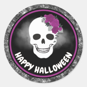 Adesivo Craniano Floral Branco & Glitter Preto Halloween