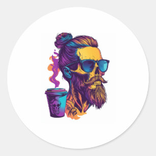 Adesivo Crânio cafeinado - Esqueleto Barista Engraçado