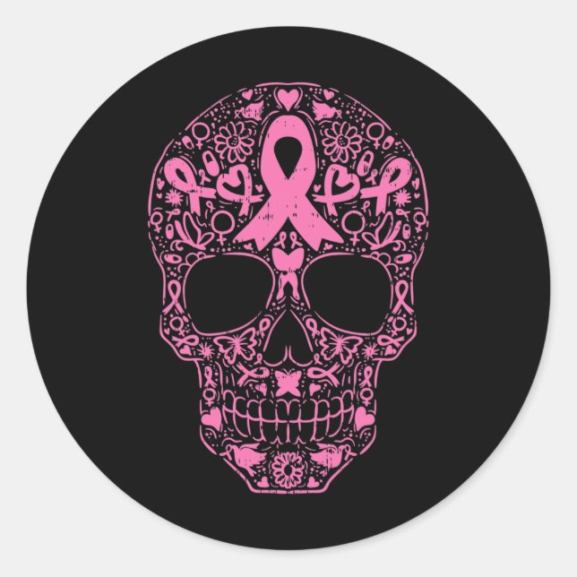 Adesivo Crânio Crânio Fita Rosa Fita Calavera Cancer Awa (Frente)