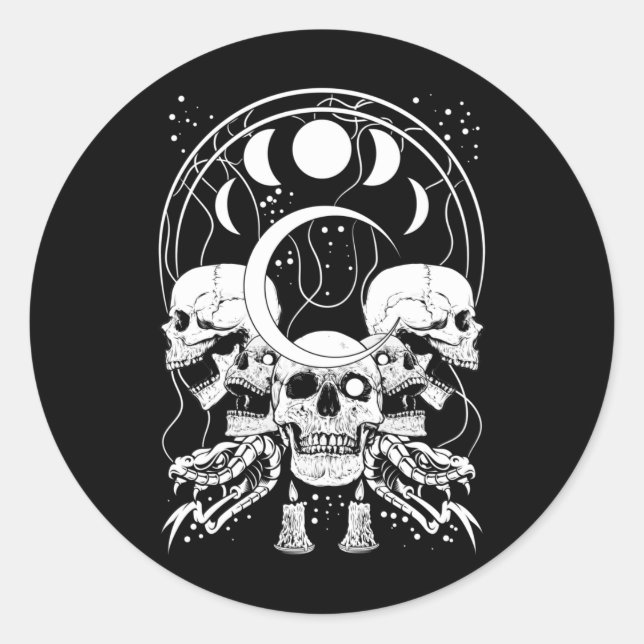 Adesivo Crânio Crescente Gótico Fases da Lua Cobra (Frente)