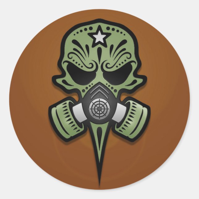 Adesivo Crânio de Açúcar em Máscara de Gás, Verde (Frente)