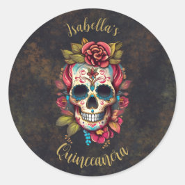 Adesivo Crânio de Açúcar Floral Quinceanera Aniversário