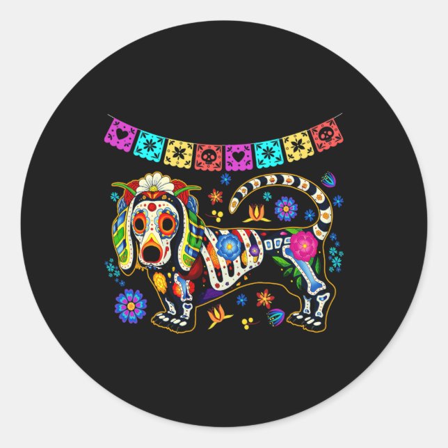 Adesivo Crânio de Açúcar Mexicano Dachshund Bone Dia das B (Frente)