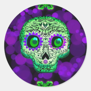 Adesivo Cranio de Açúcar Verde e Roxo Glowing Festa de Hal