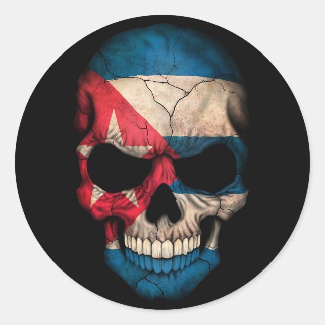 Adesivo Crânio de Bandeira Cubano em Preto (Frente)