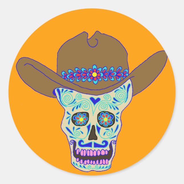 Adesivo crânio de cowboy, Dia de los Muertos (Frente)