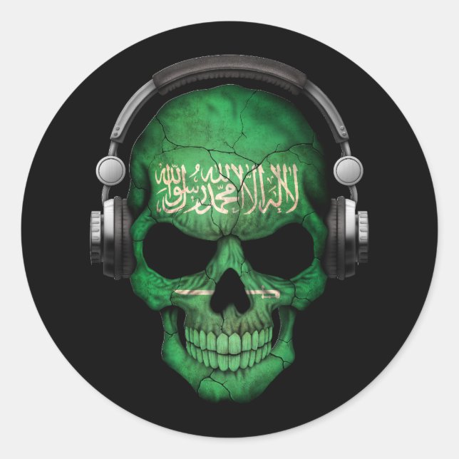 Adesivo Crânio de Dj Saudita personalizável com fone de ou (Frente)