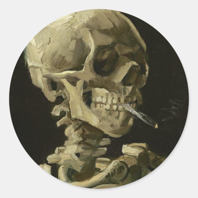 Adesivo Crânio de esqueleto com cigarro queimado (Frente)