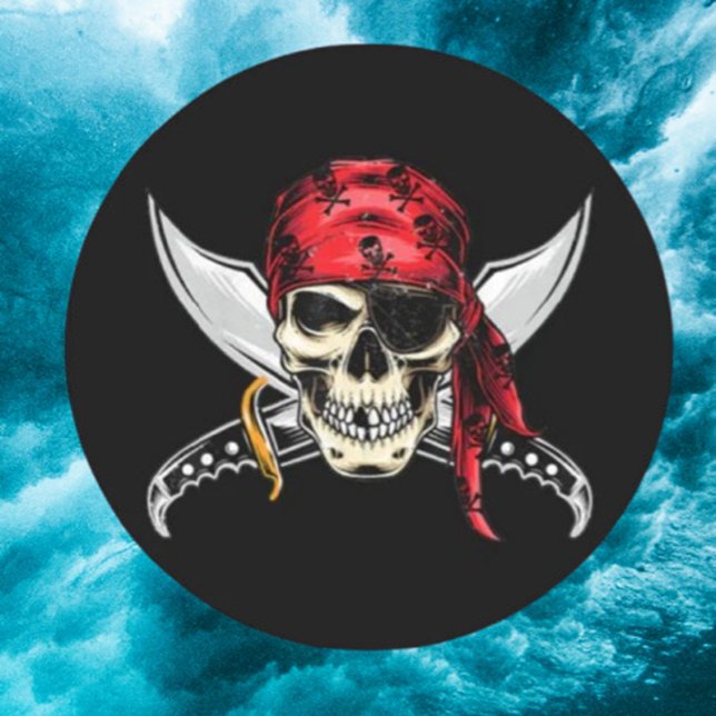 Adesivo crânio de pirata com tíbias cruzadas (Show your bold style with our classic pirate skull crossbones round sticker.)