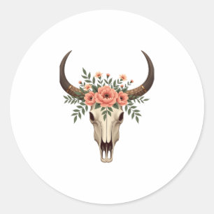 Adesivo Crânio de Touro Floral Vintage Boho Ocidental Botâ