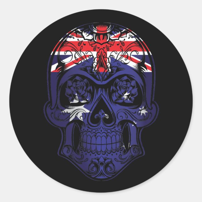 Adesivo Crânio E Bandeira De Rosas Da Austrália (Frente)