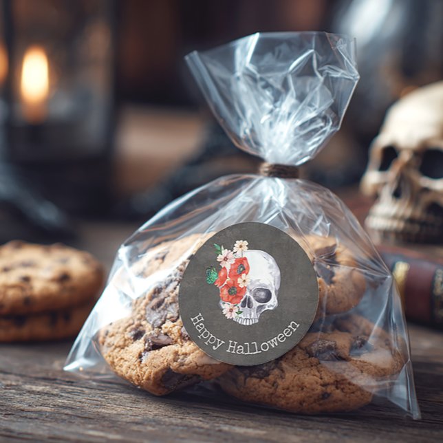 Adesivo Crânio Floral (Floral Skull Halloween Sticker)