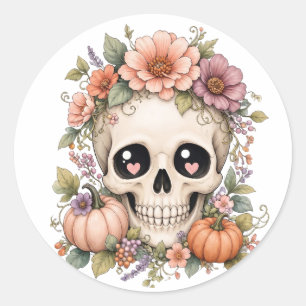 Adesivo Cranio Fofo Pastel PNG Flores e Coquette de Outo
