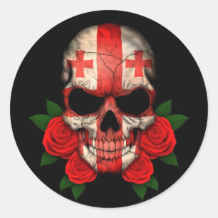 Adesivo Crânio Georgian da bandeira com rosas vermelhas