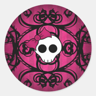 Adesivo Crânio gótico bonito no fuschia e no preto
