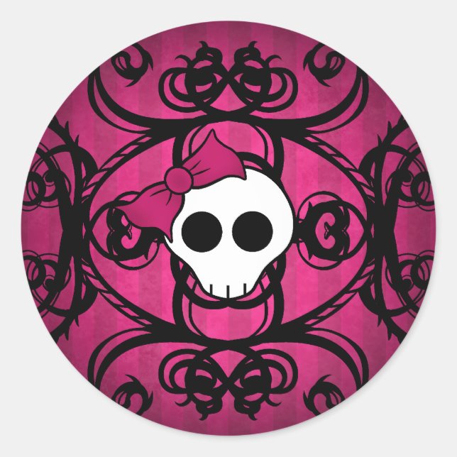 Adesivo Crânio gótico em fuschia e preto (Frente)