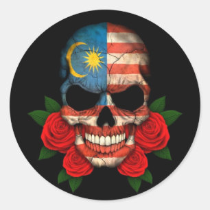 Adesivo Crânio malaio da bandeira com rosas vermelhas