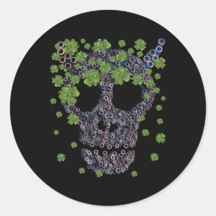 Adesivo Crânio Mecânico Sinistro Trevos Verdes St Pat Retr