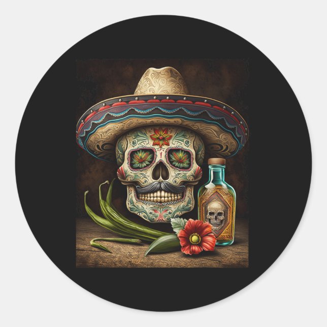 Adesivo Crânio Mexicano Tequila Sombrero Cinco De Mayo (Frente)