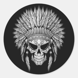 Adesivo Crânio Nativo Escuro com Headdress