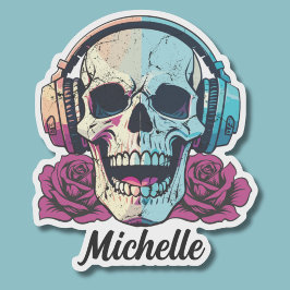 Adesivo Crânio Personalizado Com Fones de Ouvido à Prova d