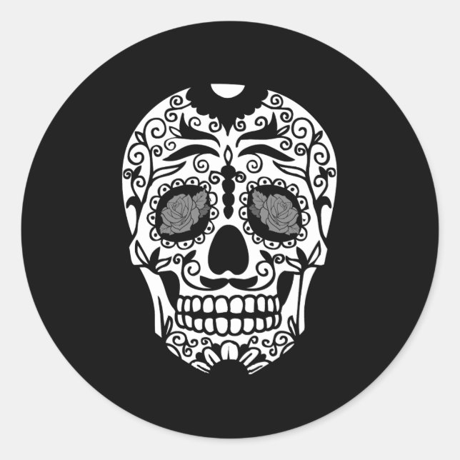 Adesivo Crânio preto e branco do açúcar com olhos (Frente)