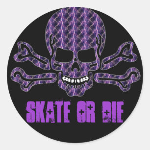 Adesivo crânio roxo e crossbones do relâmpago