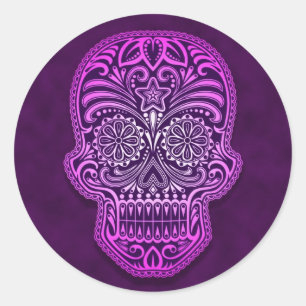 Adesivo Crânio roxo intrincado do açúcar
