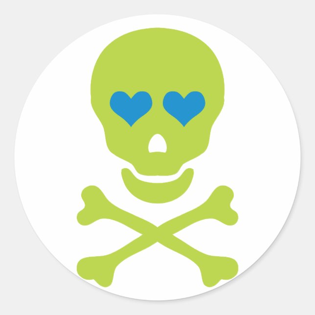 Adesivo Crânio Verde Crossbones & Heart Eyes (Frente)