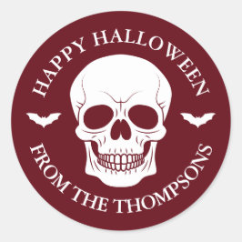 Adesivo Crânio Vermelho E Morcegos Com Texto Halloween