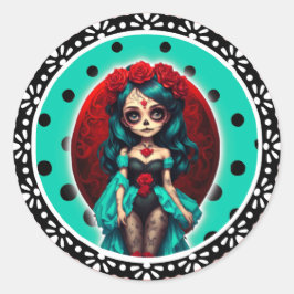 Adesivo Crânios de açúcar de chá e Rosas vermelhas