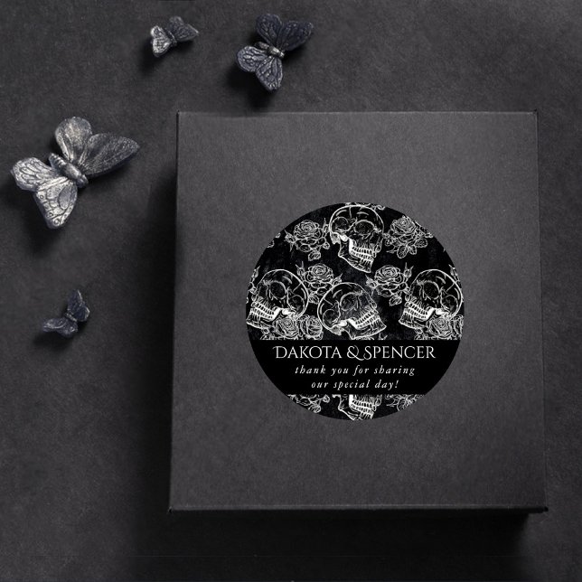 Adesivo Crânios e Rosas de Giz | Glamour Gótico Obrigado (Criador carregado)