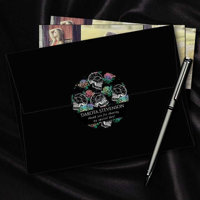 Adesivo Crânios e Rosas Ombre | Glamour Gótico Obrigada (Criador carregado)