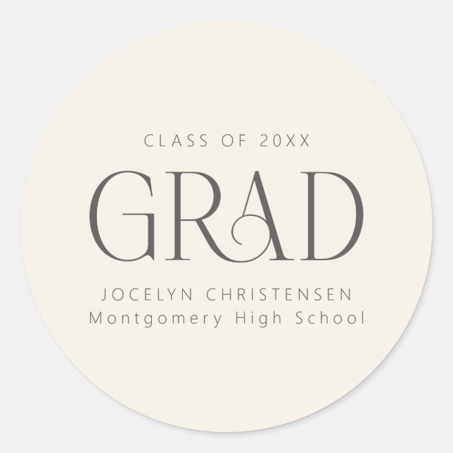 Adesivo Cream Gray Personalized 2026 Modern Grad Graduate (Frente)