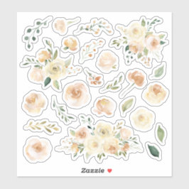Adesivo Cream Rosas de Aquarelas Folha de Buquês Florais