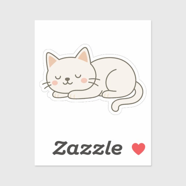 Adesivo Cream White Sleeping Cat Sticker – Minimalist Cute (Folha)
